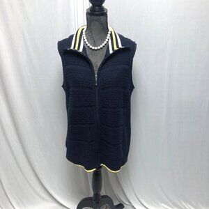 CJ Banks Sweater Vest Womens Size 14W Navy White Yellow Sleeveless Zippered NEW